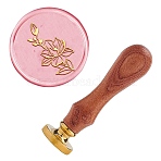 DIY Scrapbook, Brass Wax Seal Stamp and Wood Handle Sets, Flower, Golden, 8.9x2.5cm, Stamps: 25x14.5mm(AJEW-WH0100-296)