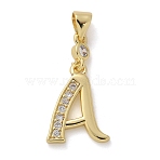 Brass Micro Pave Cubic Zirconia Pendants, Long-Lasting Plated, Lead Free & Cadmium Free, Rack Plating, Letter Charms, Letter A, 16x12x2mm, Hole: 4.5x3.5mm(KK-M319-02G-A)