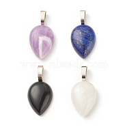 Natural Mixed Gemstone Pendants, with Platinum Tone Alloy Findings, Teardrop, 36~36.5x18x7.5~8.5mm, Hole: 8X4.5mm(PALLOY-JF01499)