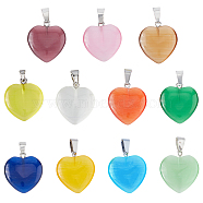 11Pcs 11 Colors Cat Eye Pendant, with Platinum Iron Findings, Heart Charms, Mixed Color, 21x20x5.5mm, Hole: 4x7mm, 1pc/color(GLAA-FH0001-75)