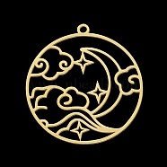 201 Stainless Steel Pendants, Laser Cut, Ring with Cloud & Moon, Golden, 32.5x30x1mm, Hole: 1.8mm(STAS-T056-LA347-2)