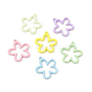 Rack Plating Alloy Pendants, Spray Painted Flower Charms, Cadmium Free & Nickel Free & Lead Free, Mixed Color, 24x22.5x3mm, Hole: 1.5mm(X-FIND-C018-16)