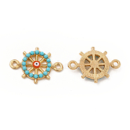 Alloy Enamel Connector Charms, with Synthetic Turquoise, Helm Links with Red Evil Eye, Nickel, Light Gold, 20.5x14.5x3mm, Hole: 1.6mm(FIND-H039-07KCG)