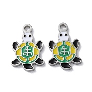 304 Stainless Steel Pendants, with Enamel, Turtle Charm, Stainless Steel Color, 17x11x1.5mm, Hole: 1.8mm(STAS-C083-07P-01)