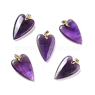 Natural Amethyst Pendants, with Rack Plating Golden Plated Brass Findings, Long-Lasting Plated, Heart, 32~34x20x8mm, Hole: 4x4mm(G-E570-01G-05)