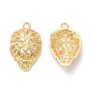 Brass Pendants, Lions Head Charm, Real 18K Gold Plated, 24x15x6mm, Hole: 2.1mm(KK-K333-41G)
