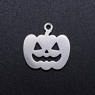 201 Stainless Steel Pendants, Pumpkin Jack-O'-Lantern Jack-o-Lantern, Halloween Theme, Stainless Steel Color, 15x14.5x1mm, Hole: 1.5mm(STAS-Q201-JN303-1)