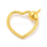 Openable Snake Chain Shape Brass Pendants, with European Alloy Clasp, for Large Hole Beads, Heart, Golden, 39x31x3mm, Hole: 4.5mm(KK-I685-01G)