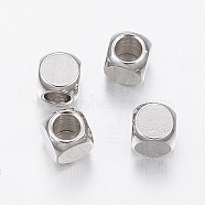 Tarnish Resistant 304 Stainless Steel Beads, Cube, Stainless Steel Color, 3x3x3mm, Hole: 2mm(STAS-G170-36P-3mm)