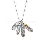 Zinc Alloy Pendant Necklaces, with 201 Stainless Steel Chain, Synthetic Turquoise Feather, 23.62 inch(60cm)(NJEW-M211-16ASAG)