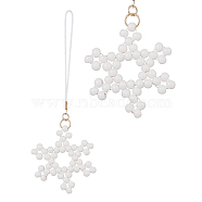 Christmas Glass Seed Beaded Pendant Decorations, Braided Nylon Thread Hanging Ornaments, Snowflake, 115mm(HJEW-TA00013-03)