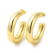 Brass Circle Stud Earrings, Half Hoop Earrings for Women, Cadmium Free & Nickel Free & Lead Free, Real 18K Gold Plated, 40.5x8mm, Pin: 0.8mm(EJEW-H092-03G)