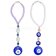 AHADEMAKER 2Pcs 2 Style Glass Beaded Turkish Blue Evil Eye Hanging Pendant, for Car Home Decoration, Flat Round & Round, Mixed Color, 20.5~21cm, 1pc/style(KEYC-GA0001-30)