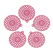 430 Stainless Steel Filigree Pendants, Spray Painted, Etched Metal Embellishments, Flower, Deep Pink, 30x27x0.5mm, Hole: 1.8mm(STAS-S108-03E)