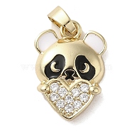 Brass Micro Pave Clear Cubic Zirconia Pendants, with Enamel, Long-Lasting Plated, Panda with Heart, Golden, 18.5x12.5x3.5mm, Hole: 5x3mm(KK-M275-13G)