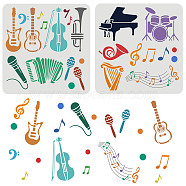 Plastic Drawing Painting Stencils Templates, Musical Instruments Pattern, 30x30cm(DIY-WH0172-692)