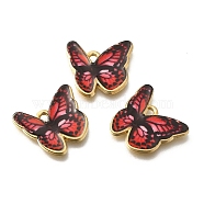 Alloy Enamel Pendants, Golden, Butterfly Charm, FireBrick, 17.5x18.5x1mm, Hole: 1.6mm(FIND-G078-35G-07)