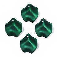 Rubberized Style Opaque Acrylic Pendants, Petal, Sea Green, 26.6x23.9x8.5mm, Hole: 1.8mm(X-ACRP-T010-08)