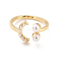 Smiling Face Imitation Pearl Cuff Ring for Women, Wire Wrap Brass Open Ring, Cadmium Free & Lead Free, Real 18K Gold Plated, US Size 7 1/4(17.5mm)(RJEW-C004-28-RS)