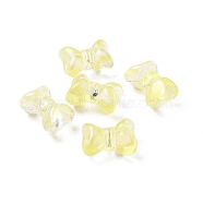 Transparent Spray Painted Glass Beads, Bowknot, Yellow, 10x14x8mm, Hole: 1mm(GLAA-I050-11I)