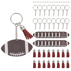 DIY Sports Ball Acrylic Pendant Keychain Making Kits, with Iron Split Key Rings & Faux Suede Tassel, Rugby, 8~37x8~63x0.9~10mm, Hole: 1.8~6.2mm(DIY-SP0001-44C)