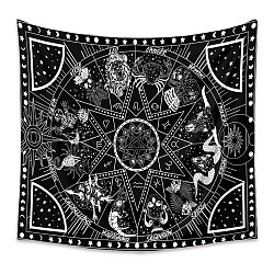 Polyester Tapestry Wall Hanging, Sun and Moon Psychedelic Wall Tapestry with Art Chakra Home Decorations for Bedroom Dorm Decor, Rectangle, Black, 1300x1500mm(PW23040436675)