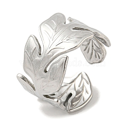 Non-Tarnish 304 Stainless Steel Open Cuff Ring, Leaf, Stainless Steel Color, Inner Diameter: 18mm(RJEW-C067-11P)