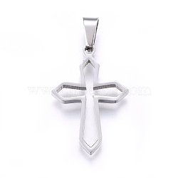 304 Stainless Steel Pendants, Cut-Out, with Hollow, Cross, Stainless Steel Color, 27.5x19x2.2mm, Hole: 8x4mm(STAS-H469-25P)