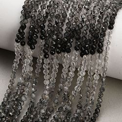 Natural Tourmalinated Quartz Beads Strands, Round, Faceted, 3.5mm, Hole: 0.6mm, about 128pcs/strand, 15.24''(38.7cm)(GG-CBA9722-A04-3mm)