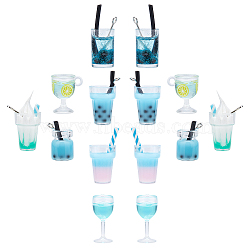 28Pcs 7 Style Glass Bottle Pendants, with Resin Inside and Platinum Iron Findings, Imitation Bubble Tea/Boba Milk Tea, Sky Blue, 4pcs/style(CRES-SC0002-06)