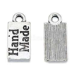 Tibetan Style Alloy Charms, Cadmium Free & Lead Free, Rectangle with Word Hand Made, Antique Silver, 14x6.5x1.5mm, Hole: 1.6mm, about 1200pcs/1000g(TIBEP-N008-191)
