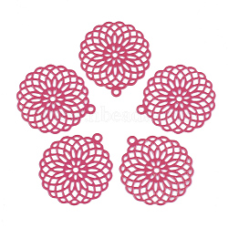 430 Stainless Steel Filigree Pendants, Spray Painted, Etched Metal Embellishments, Flower, Deep Pink, 30x27x0.5mm, Hole: 1.8mm(STAS-S108-03E)