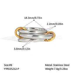 Stainless Steel Interlocking Stackable Rings for Women, Real Gold Plated & Stainless Steel Color, Ring 1: 2.2mm, Ring 2: 3mm,US Size 8 1/4(18.3mm)(UZ3433-4)