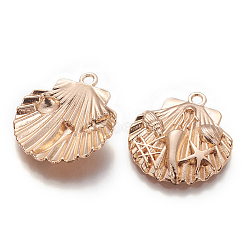 Alloy Pendants, Long-Lasting Plated, Scallop Shell Shape, Light Gold, 28x25.5x4.5mm, Hole: 2.5mm(PALLOY-O094-02KCG)