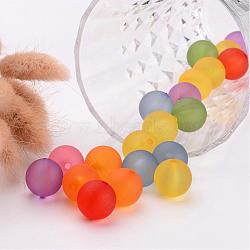 Transparent Acrylic Beads Mix, Round, Frosted, Assorted Colors, about 16mm in diameter, hole: 2mm, about 220pcs/500g(PL725M)