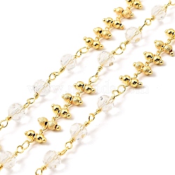 Clear Glass Round Beaded Chain, with Brass Findings, Lead Free & Cadmium Free, Soldered, with Spool, Real 18K Gold Plated, 6x14.5mm, 26x9x3mm(CHC-G017-06G)