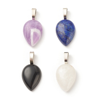 Natural Mixed Gemstone Pendants, with Platinum Tone Alloy Findings, Teardrop, 36~36.5x18x7.5~8.5mm, Hole: 8X4.5mm