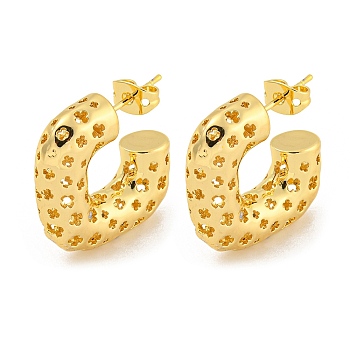 Rack Plating Brass Stud Earrings, Long-Lasting Plated, Lead Free & Cadmium Free, C-shape, Real 18K Gold Plated, 22x22mm