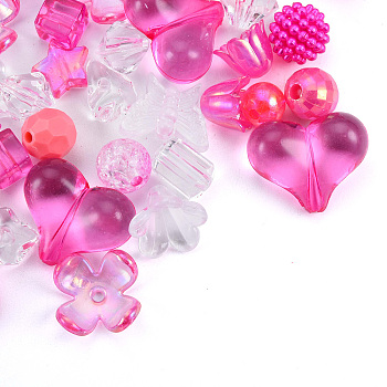 Opaque & Transparent Acrylic Beads, Mixed Shapes, Medium Violet Red, 7.5~33x7.5~43.5x4.5~16mm, Hole: 1.2~4mm, about 470pcs/500g