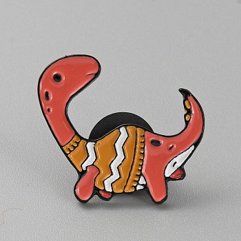 Alloy Enamel Brooch, Dinosaur, Orange Red, 23x26x1.8mm