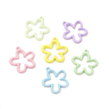 Rack Plating Alloy Pendants, Spray Painted Flower Charms, Cadmium Free & Nickel Free & Lead Free, Mixed Color, 24x22.5x3mm, Hole: 1.5mm
