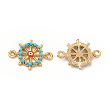 Alloy Enamel Connector Charms, with Synthetic Turquoise, Helm Links with Red Evil Eye, Nickel, Light Gold, 20.5x14.5x3mm, Hole: 1.6mm