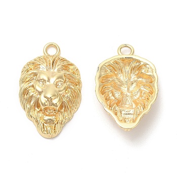 Brass Pendants, Lions Head Charm, Real 18K Gold Plated, 24x15x6mm, Hole: 2.1mm