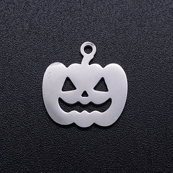 201 Stainless Steel Pendants, Pumpkin Jack-O'-Lantern Jack-o-Lantern, Halloween Theme, Stainless Steel Color, 15x14.5x1mm, Hole: 1.5mm