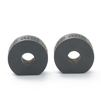 304 Stainless Steel Spacer Beads, Flat Round with Word, Electrophoresis Black, 9x10x4mm, Hole: 3mm