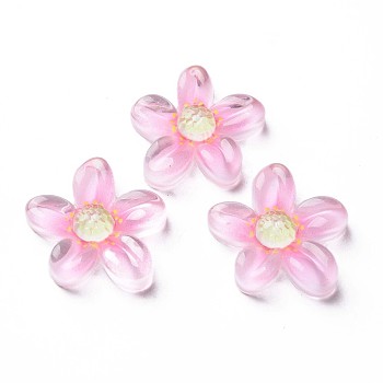 Transparent Epoxy Resin Cabochons, Flower, Pearl Pink, 22x21x5mm