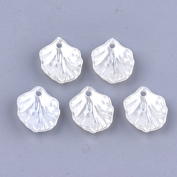 Acrylic Imitation Pearl Pendants, Leaf, Ivory, 17x15x4.5mm, Hole: 2mm, about 1460pcs/500g