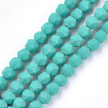 Spray Painted Non-magnetic Synthetic Hematite Beads Strands, Star Cut Round Beads, Faceted, Light Sea Green, 6x6x6mm, Hole: 0.8mm, about 64~67pcs/strand, 14.9 inch~15.7 inch