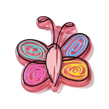 Acrylic Pendants, Butterfly, Pink, 34x31.5x2.5mm, Hole: 1.4mm