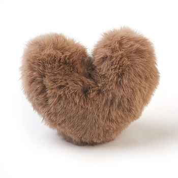 Handmade Faux Rabbit Fur Pom Pom Ball Covered Pendants, Fuzzy Bunny Hair Balls, with Elastic Fiber, Heart, Camel, 85~90x85~110x45~55mm, Hole: 4x5mm